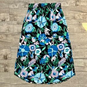 LOFT Jungle Floral Green Blue Tropical Maxi Skirt Satin Y2K 90s Bright 70s S